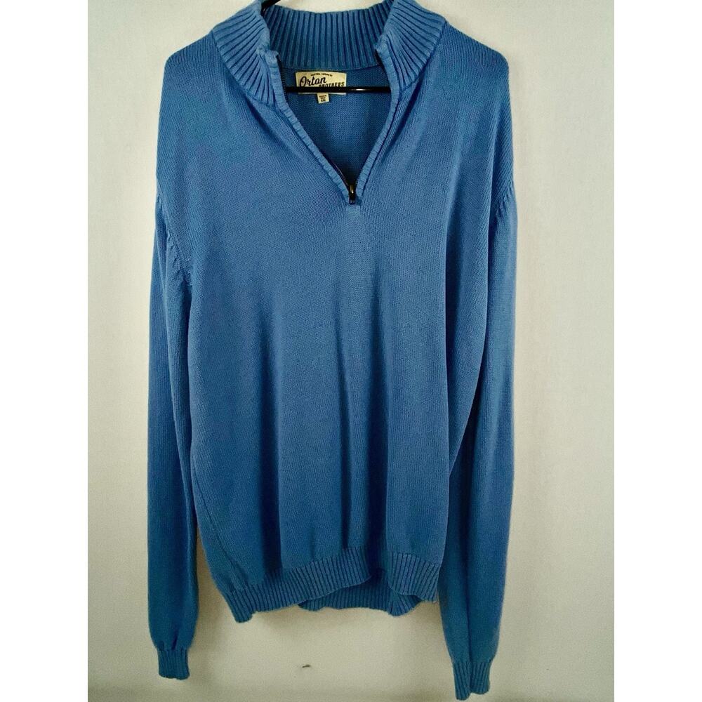 Orton Brothers Sweater Mens XXL Blue Knit Quarter Zip Vtg